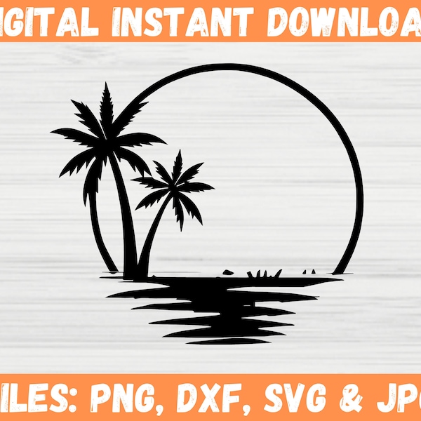Palm Tree Collection SVG - Tropical Palm Tree Silhouette Cut Files and Clipart for Crafting and Design Projects Ocean Waves Beach png