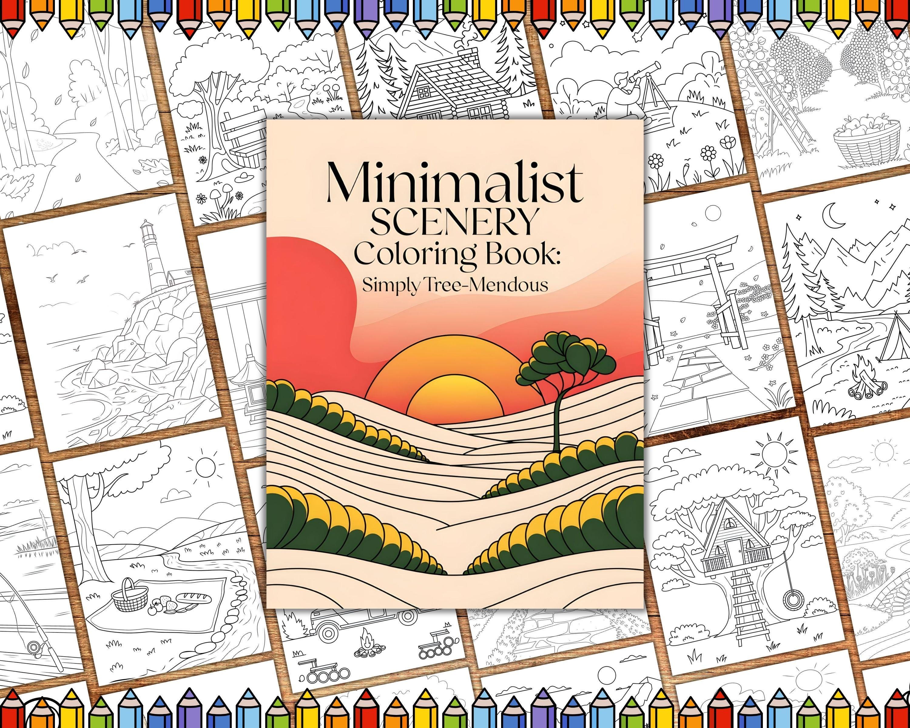Minimalist Scenery Coloring Pages, Simple Art Coloring Pages, Simple Minimalist Designs, Bold and Easy Designs Relaxation, Adults and Teens