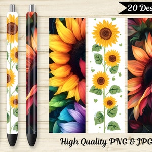 Sunflower Pen Wrap PNG, Floral Watercolor Pen Wrap Sublimation, Spring Flowers Pen Wrap Bundle, Epoxy Wraps JPG, Leopard Cheetah  Pen Wrap