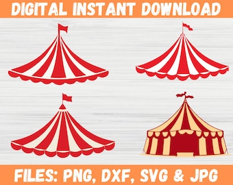 Circus Tent SVG Bundle, Carnival Birthday Clipart, Big Top Circus Cut Files for Cricut Silhouette