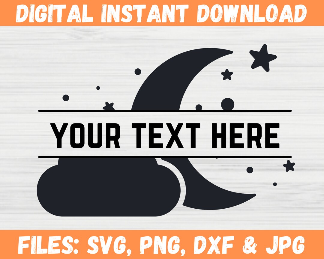 Moon and Stars Split-frame Monogram Svg, Celestial Design, Moon and ...