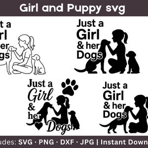 Just a Girl and Her Dog SVG | Girl and Dog Silhouette Art (Digital Download)