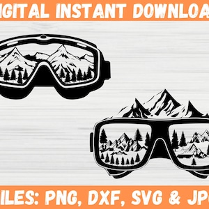 Snow Goggles Mountain SVG, Snowboarding svg, Ski Goggles Clipart, Skiing Stencil,  Skiing Goggle Snowboard Christmas Winter Camp Clipart
