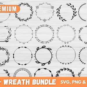 Wreath SVG Bundle, Floral Circle Svg Bundle, Heart Laurel Wreath Svg, Wedding Wreath Monogram, Circle Frame Svg, Cricut Cut File Svg,Png,Dxf