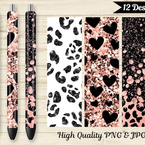 Leopard Pen Wraps SVG, Glitter Cheetah Pen Wrap, Epoxy Pen Wrap Design, Waterslide Pen Wraps PNG, Silver Pen Wrap Template Bundle for DIY.