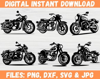 Motorcycle Svg Bundle, Motorcycle Clipart - Silhouette Cricut Files Svg, Png, Dxf, Jpg, Motorbike Helmet Decal Sticker, Biker Rider Vector