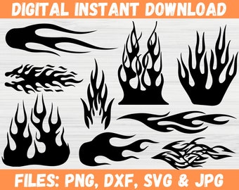 Vlam SVG-bundel | Clipart vuurvlammen | Dynamische vuurbal- en vlamsilhouetten voor doe-het-zelfprojecten | Tribal Flame-ontwerpen, perfect voor stickers.