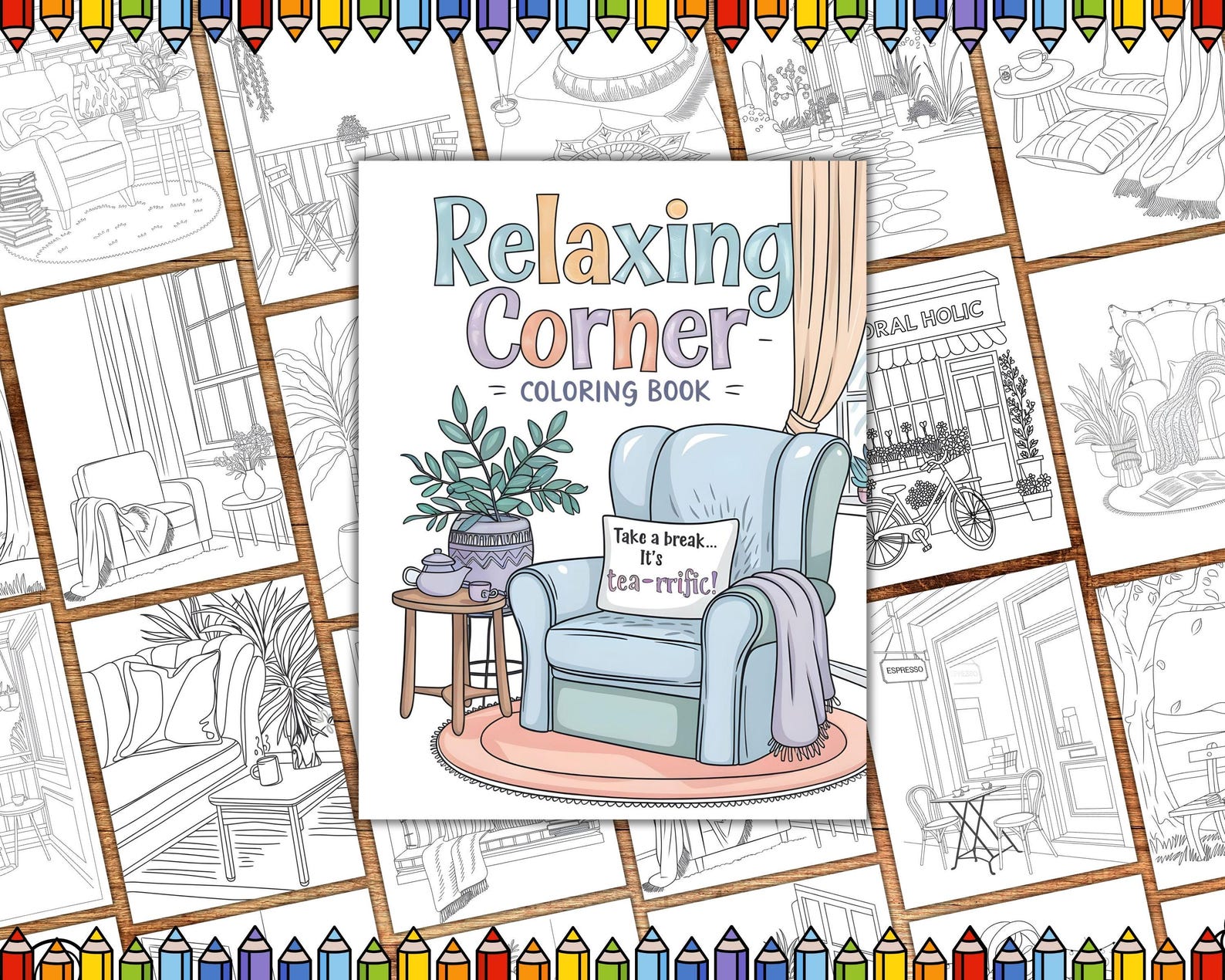 Peaceful Spaces Coloring Pages, Cozy Corner Coloring Book PDF, Relaxing ...