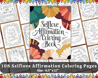Self Love Affirmation Coloring Pages, Mindfulness & Positive Quotes for Relaxation, Digital Download