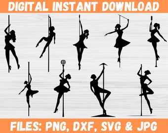 Pole Dancer SVG Bundle, Exotic Dance SVG PNG, Pole Dancing Clipart, Stripper Dance Decal, Pole Art Vector, Dance Design Files