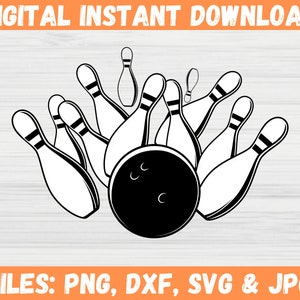 Bowling SVG, bowlingbal silhouet, bowling pins shirt design, bowling direct downloaden, bowling sport clipart, Cricut cut-bestanden voor SVG