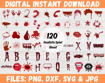 Blood Drips SVG Mega Bundle, Bloody Handprints And Dripping Blood SVG, Halloween Craft Bundle, Realistic Blood Splatter SVG, Bloody Hand svg
