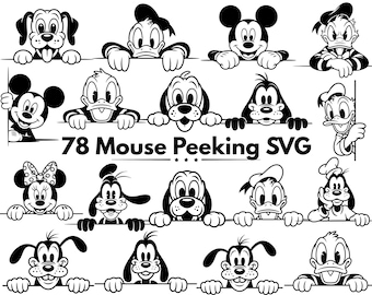 Mouse Peeking SVG Bundle, Cartoon Peek SVG Files for Cricut, Cute Character Peeking Clipart, Silhouette Cut Files, Instant Download