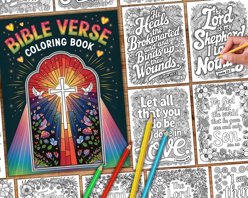 Gospel quotes coloring book
New Testament coloring pages
Old Testament art designs
Inspirational Psalms coloring
Christian blessings coloring
Holy verses art book