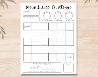 Afdrukbare grafiek voor gewichtsverliestracker, visuele kilo's verloren aftellen, fitnessdoeldagboek, gezondheidsuitdaging A4 A5 en US Letter direct downloaden
