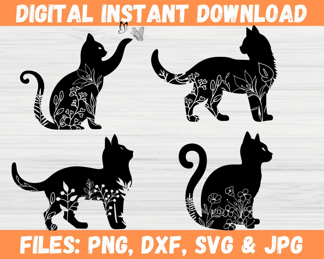 Floral Cat SVG Bundle for Cricut & Silhouette | Wildflower Cat Clipart ...