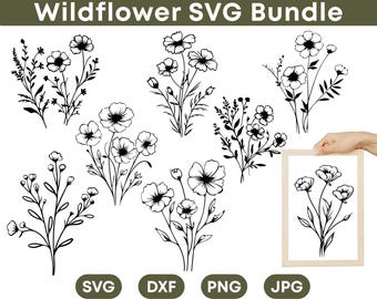 Wildflower Svg Bundle, Flower Meadow Svg, Minimalist Flower Bouquet, Botanical Svg, Floral Svg Clipart, Nature Svg, Flower Sketch Svg