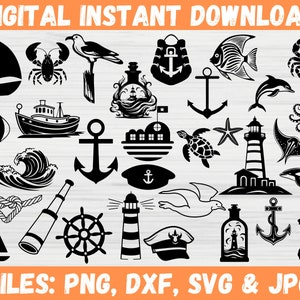 航海 SVG バンドル アンカー 船乗り 海洋生物 SVG 灯台 ボート ビーチ 夏のシルエット Cricut ファイル 商用利用 即時ダウンロード