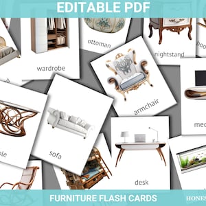 Montessori Furniture Flashcards for Toddlers, Homeschool Printable, Preschool Vocabulary Builder, 3-Part Cards, Instant Download PDF
