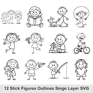 Può includere: Illustrazioni in bianco e nero di omini stilizzati. Le immagini raffigurano bambini che giocano, leggono, portano a spasso un cane, saltano la corda, corrono, tengono fiori, costruiscono blocchi, vanno in bicicletta, tengono un orsacchiotto, fanno volare un aeroplano di carta, pescano e tengono un cuore.