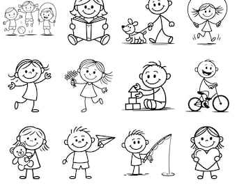 Pacchetto di clipart di personaggi stilizzati • 12 divertenti grafiche di personaggi stilizzati per progetti di artigianato • PNG stampabili per insegnanti • Download digitale • Uso commerciale