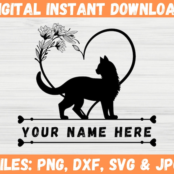 Cat Heart Monogram SVG Bundle | Curious Kitten Mama Clipart Vector | Cat Lover with Flower| Peeking Face | Silhouette Cut Files for Cricut