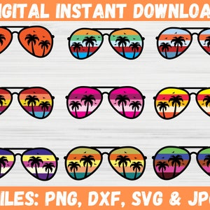 Summer Vibes Sunglasses SVG, Beach Sunglasses with Palm Tree, Sunset Sunglasses, Retro Beach Scene, Hello Summer Palms, Vacation Shirt Svg