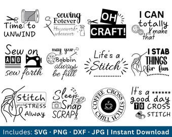 裁縫SVGバンドル、裁縫名言SVG、Cricut用クラフトSVGファイル、ミシンSVG、かぎ針編みPNG、即時ダウンロード