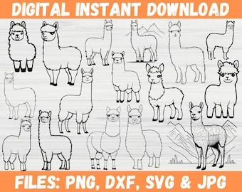 Llama Animal SVG Bundle, Cute Llama Clipart Vector, Alpaca Aviator Body Silhouette, Llama Face, Digital Download, Cricut Cut Files for Svg