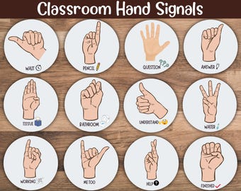 Classroom Hand Signals Poster Display, Preschool Class Bulletin Board, Classroom Management Bulletin Board, Boho Modern Hand Signals Poster