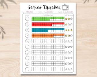 Rastreador de series de TV imprimible / Diario de seguimiento de episodios y programas / Registro de entretenimiento y planificador de listas de seguimiento para Bullet Journal