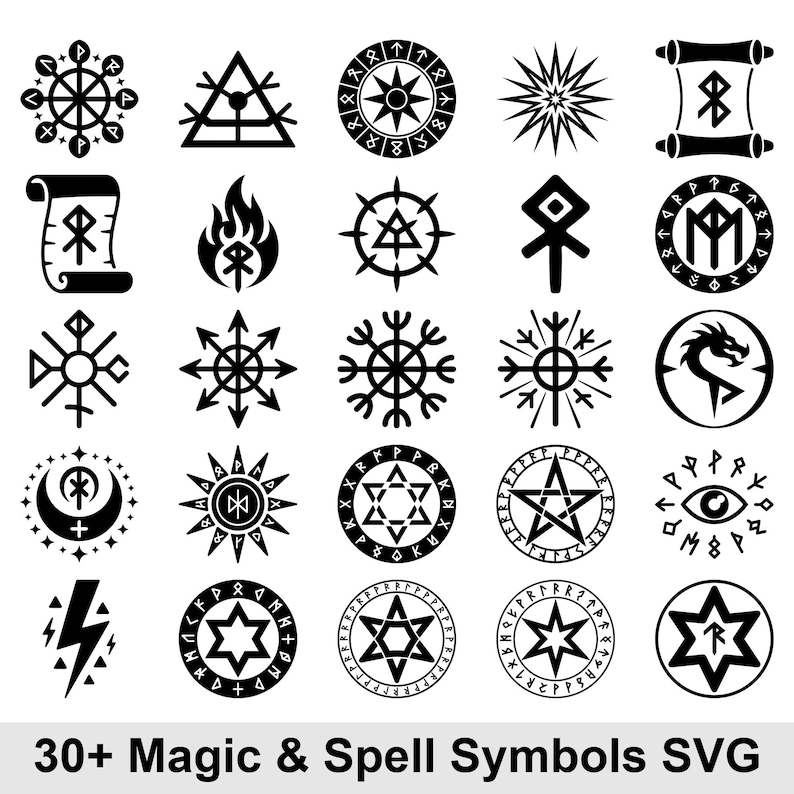 30 Magic Symbols SVG Bundle, Arcane Spell Circle & Rune Icons for ...