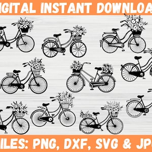 Retro Fahrrad mit Blumen Bundle SVG, Fahrrad Silhouette Datei, Floral Fahrrad Radfahren geschnitten Datei Png, Silhouette Cricut Clipart, Vintage Design