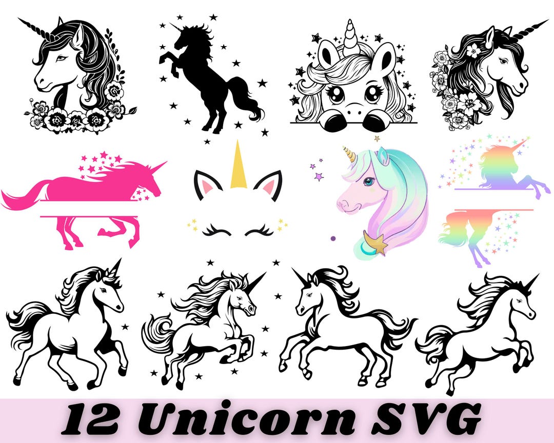 Unicorn SVG Bundle, Cute Kawaii Unicorn Cut Files, Nursery Party PNG ...