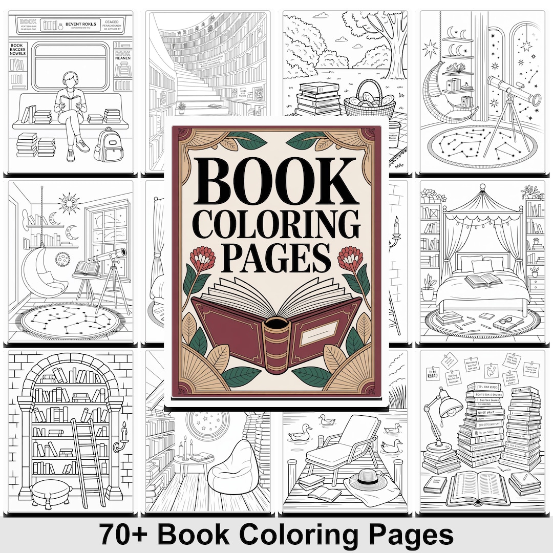 70+ Cozy Book Coloring Pages for Adults | Printable Reading Nook ...