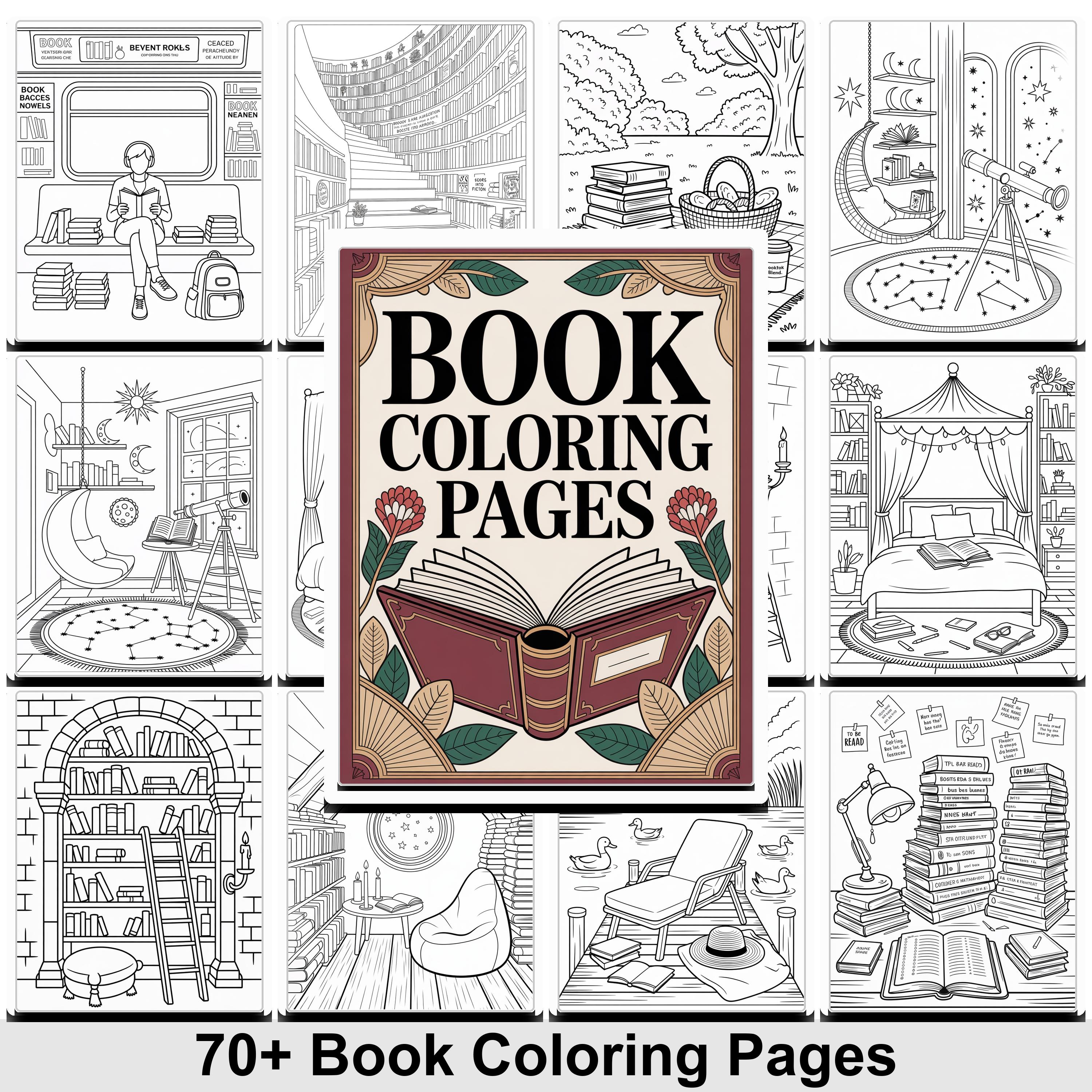 70+ Cozy Book Coloring Pages for Adults | Printable Reading Nook ...