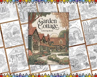 Garden Cottage Coloring Pages, Cozy Cottage Gardens Coloring Pages for Adults, Flower Garden Coloring Book, Fantasy Coloring, House Coloring
