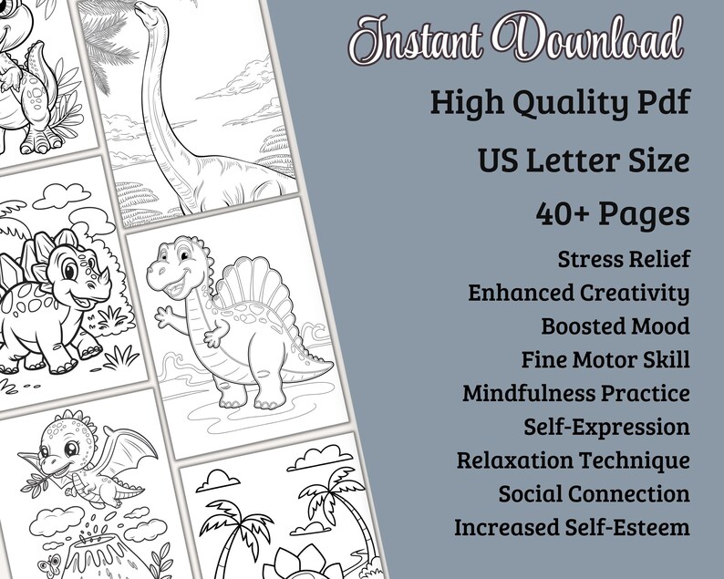 Dinosaur Coloring Pages for Kids – Printable Activity Book PDF With T ...