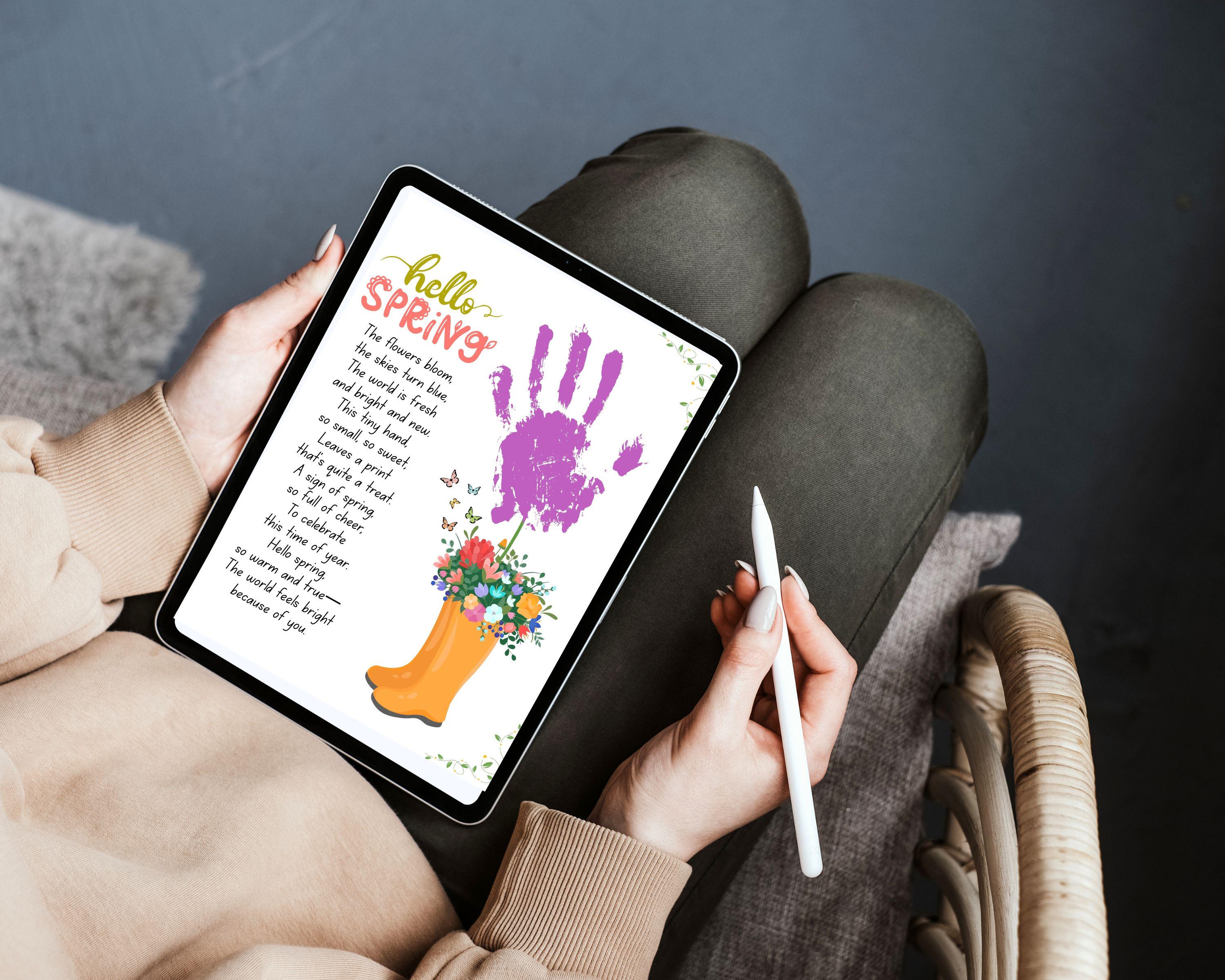Hello Spring Handprint Art Printable, Spring Flowers Poem Craft, Kids ...