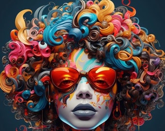 Woman with beautiful curly hair digital art