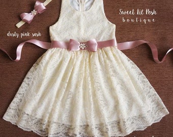 Ivory Lace girl dress, Simply Grace Lace Flower Girl Dress, Rustic Flower girl, Junior Bridesmaid