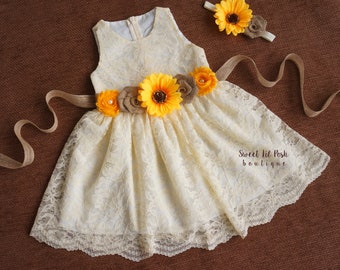 Flower Girl Dress Ivory Flower Girl Dress Sunflower Flower Girl