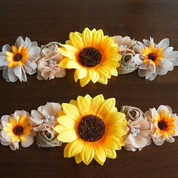 Sunflower bridal sash, Maternity Sunflower Sash, Sunflower sash for dress bridesmaid, Sunflower sash belt,Sunflower Wedding Sash,Flower sash