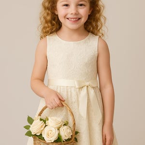 Vestido de niña de las flores con encaje color marfil, vestido rústico para dama de honor juvenil