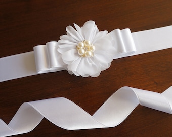 White Flower Sash, Flower Girl Sash, Wedding Sash, Rhinestone sash, Dress sash, Bridal sash,Baby flower sash,flower sash in different colors