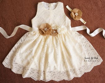 ivory flower girl dress, rustic lace flower girl dress, boho flower girl dresses, vintage flower girl, birthday girl lace dress