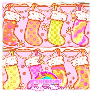 Christmas Seamless Retro Stockings Seamless Repeat Pattern for Fabric Printing