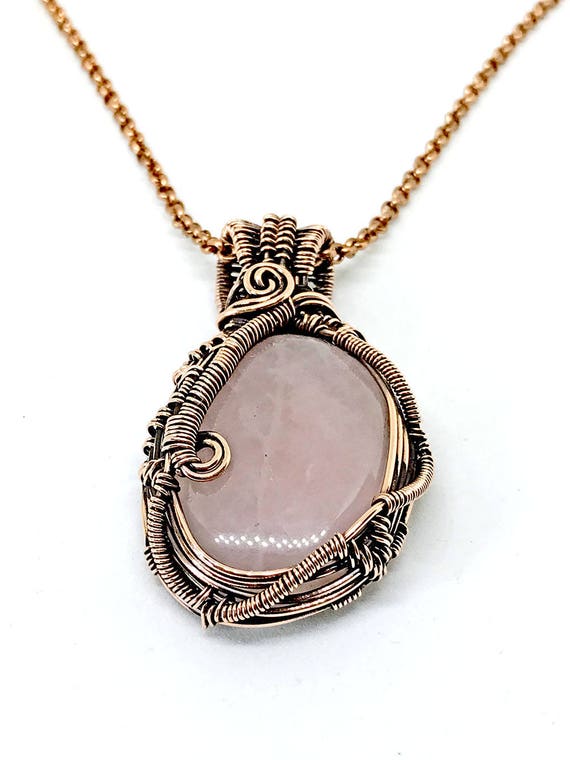 Rose quartz pendant wire wrapped quartz necklace girlfriend | Etsy