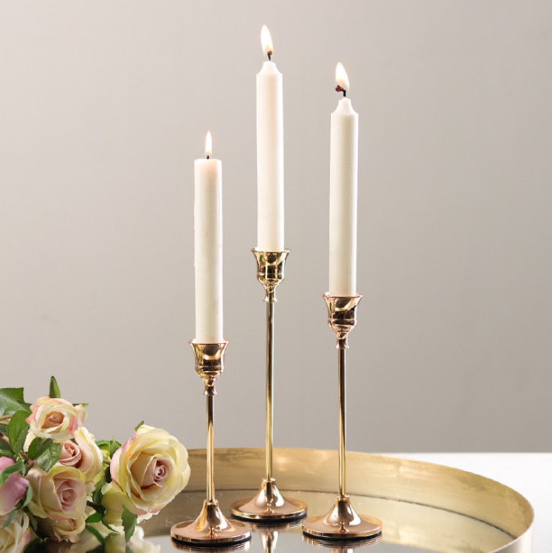 Set of 3 Candlesticks Holder French Gold Taper Candles Holder Etsy