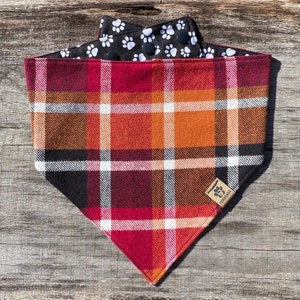 Apple Cider FLANNEL Snap Style Reversible Bandana, Cute Fall Personalized Dog Bandana, Dog Puppy Scarf, Gift For New Puppy Dog
